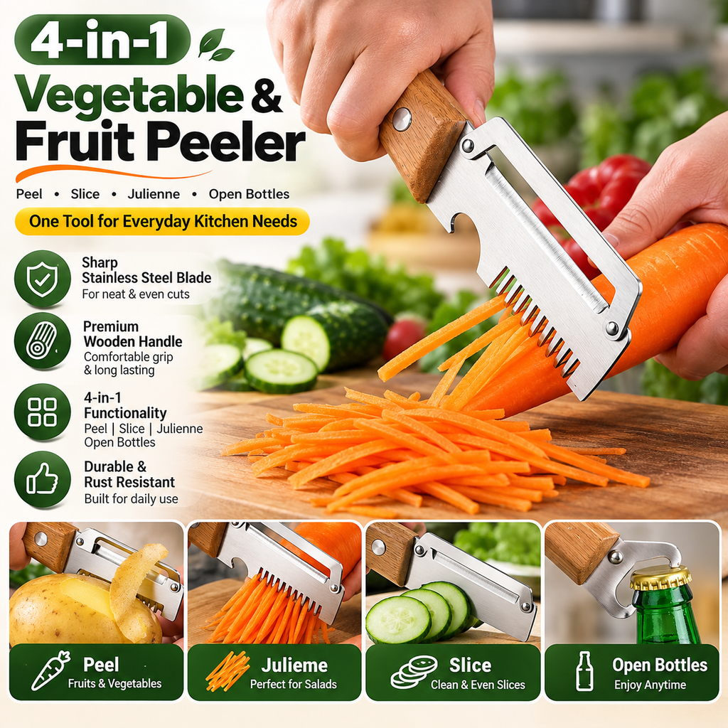 3 in 1 Vegetable Peeler with Wooden Handle