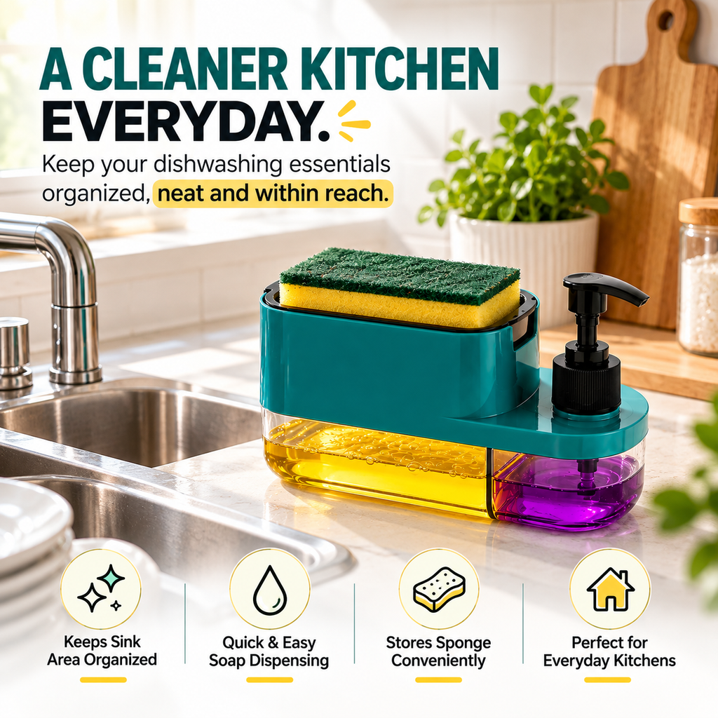 3 in 1 Soap Dispenser for Kitchen (Sponge Free)