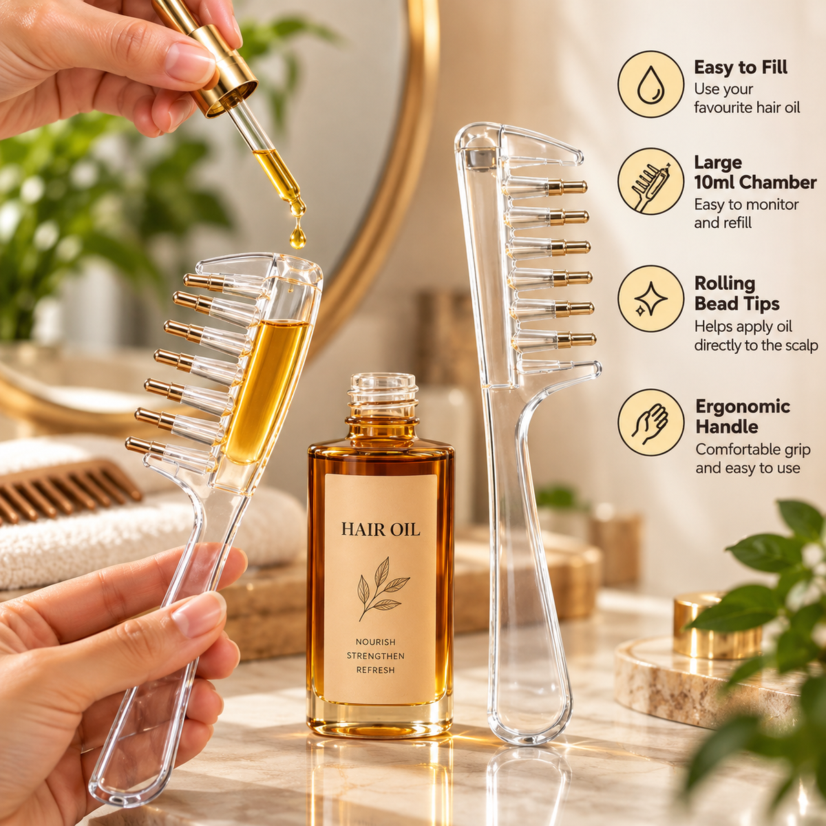 Crystal Serum Applicator Comb for Scalp Massage